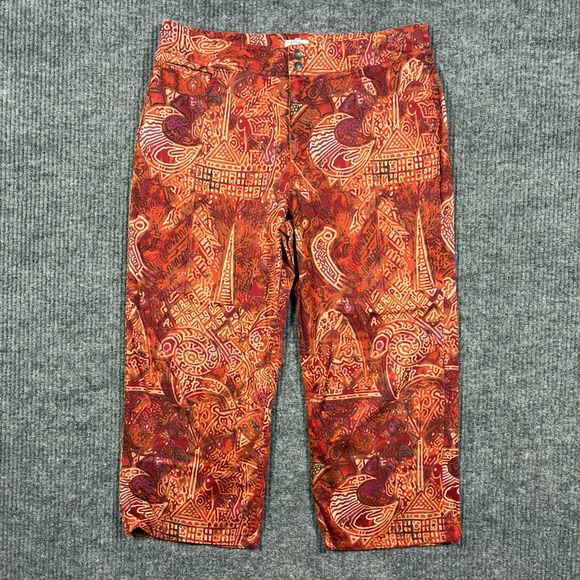 Chico's Pants - Chicos Womens Capri Pants Size 2 Red Abstract Print Stretch Cropped Boho